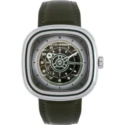 SevenFriday SF-T1/06 Herrenuhr (Ø 47 mm) - Chronograph mit robustem Edelstahlgehäuse und schickem Lederarmband in grün, ideal für modebewusste Herren. Wasserdicht bis 3 atm und mit Saphirglas für höchste Qualität.