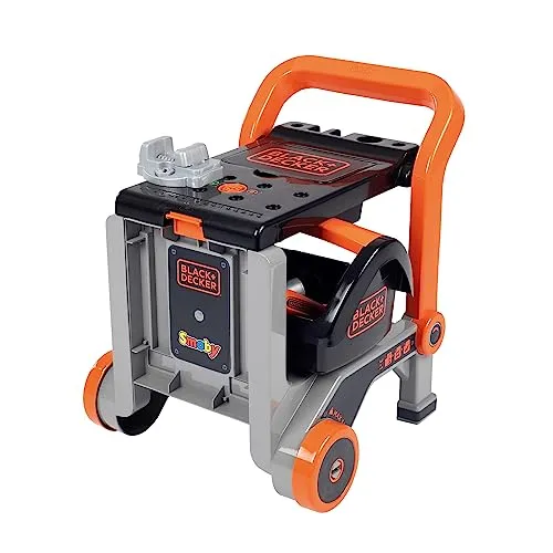 Smoby - Black + Decker 3-in-1 Multi-Werkbank mit Werkzeugkoffer - kleine Werkbank, mobiler Trolley, praktische Schubkarre, mit viel Zubhör, für Kinder ab 3 Jahren