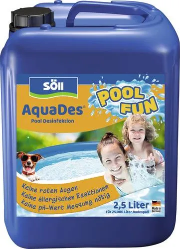 Söll 81456 AquaDes 2,5 l - Effektive Pool-Desinfektion - Reinigungsmittel für Pools & Badewannen, schützt vor Bakterien und Keimen, ideal für Allergiker und Kinder durch minimalen Chlor-Einsatz.