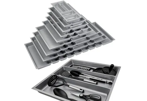 SO-TECH® Besteckeinsatz Orga-Box 2 silbergrau Canvas Leinwand Struktur für Nobilia, Mehrzweckeinsatz 509 mm Breite, Silbergrau