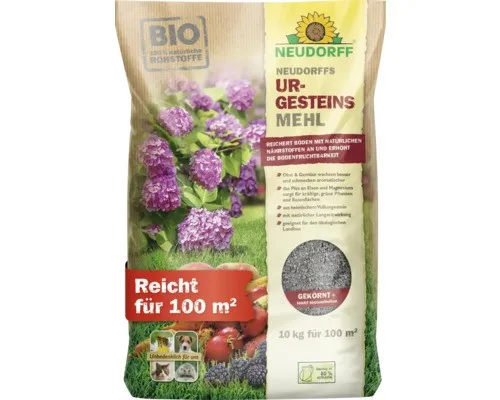 Neudorff UrgesteinsMehl 10 kg - Hochwertiges Urgesteinsmehl zur natürlichen Bodenverbesserung, fördert die Nährstoffversorgung und die Bodenstruktur für gesunde Pflanzen.