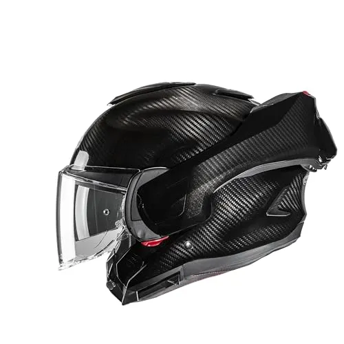 HJC Modularer Motorradhelm F100 CARBON Black, M - Modularer Motorradhelm aus ultraleichtem Carbonfaserverbundstoff mit hervorragender Stoßfestigkeit, 99 % UV-Schutz und optimalem Belüftungssystem für höchsten Komfort auf jeder Fahrt.