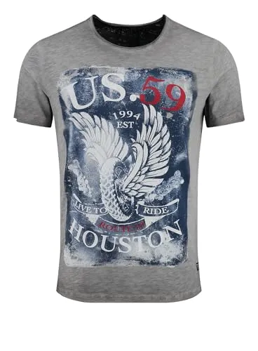 Key Largo T-Shirt Houston USA Biker Print - Stylisches T-Shirt im Vintage-Look mit rundem Halsausschnitt. Aus 100% Baumwolle für ein angenehmes Tragegefühl. Ideal für modebewusste Biker und Freizeit. Slim Fit für eine körperbetonte Passform.