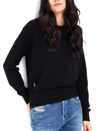 Polo Ralph Lauren Damen Strickpullover mit Polo-Reiter-Stickerei - Eleganter Strickpullover in Schwarz, gefertigt aus hochwertiger Wolle und Kaschmir, ideal für sportliche Looks. Rundhalsausschnitt und lange Ärmel mit gerippten Abschlüssen sorgen für einen perfekten Sitz.