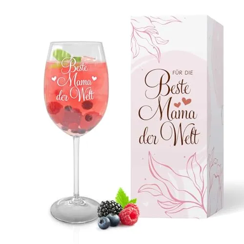 GRAVURZEILE Leonardo Weinglas mit Gravur - Beste Mama der Welt - Geschenk für Mama zum Muttertag - Geschenke für die beste Mutter zum Geburtstag oder Weihnachten - Farbe: Daily