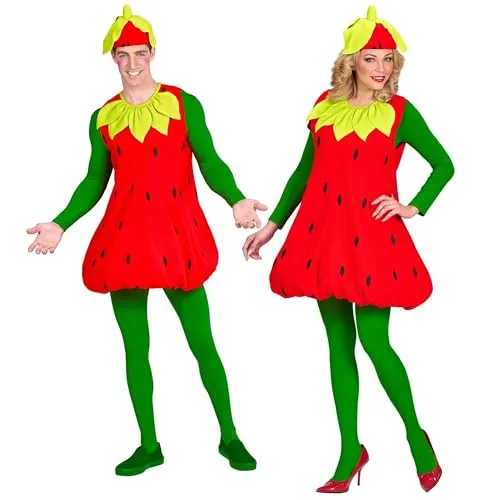 W WIDMANN MILANO Party Fashion - Erdbeer Kostüm für Karneval - Kostüm-Outfits für Erwachsene, perfekt als Partnerkostüm mit süßem Erdbeerenkleid und Kopfschmuck für Karneval oder Mottopartys.