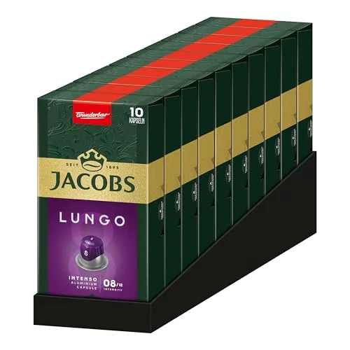 Jacobs Kaffeekapseln Lungo Intenso, Intensität 8/12, 10 x 10 Getränke, Nespresso* kompatible Kaffee Kapseln, 100 Kapseln