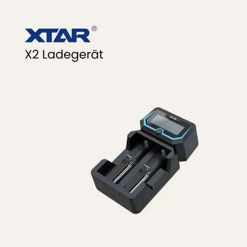 XTAR X2 Ladegerät für Li-Ionen und Ni-MH Akkus - Professionelles Ladegerät mit Reaktivierungsfunktion für tiefentladene Zellen, ideal für Haushalt und Hobby. Kompatibel mit Akkus von 10mm bis 26mm Durchmesser.