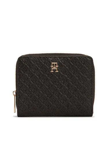 Tommy Hilfiger TH ICON MED ZA W/FLAP MONO Geldbörse - Stylische Unisex Geldbörse aus Lederimitat mit TH-Schmucklogo. Kompakt im Querformat, ideal für den täglichen Gebrauch mit praktischem Druckknopf- und Reißverschluss.