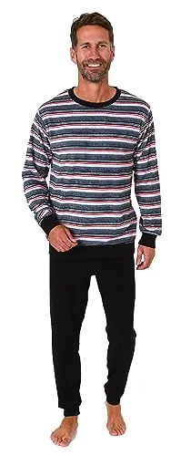 Normann Herren Frottee Schlafanzug Langarm - Bequemer Pyjama mit Ringel-Muster in Rot, Größe 60 - Gemütlicher Herren Schlafanzug aus weichem Frottee für kalte Nächte. Der stilvolle Ringel-Look sorgt für ein modernes Erscheinungsbild, ideal zum Entspannen und Schlafen. Pflegeleicht und in großen Größen erhältlich.