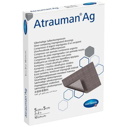 Atrauman Ag 5x5 cm sterile Kompressen, 10 St - Sterile Kompressen für die Wundbehandlung, setzen Silberionen frei für effektiven Schutz gegen Keime und Infektionen.