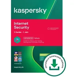 Kaspersky Internet Security 2025 - 3 Geräte, 1 Jahr, Download - Security-Suiten mit umfassendem Schutz vor Cyber-Bedrohungen, inklusive Malware, Webcam-Spionage und sicherer Online-Zahlungen durch integriertes VPN.