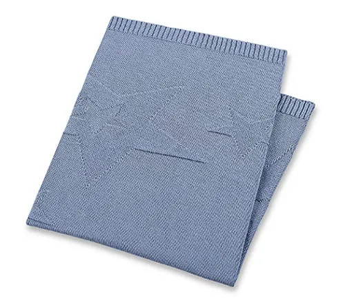 Sterntaler Strick-Schmusedecke Baylee, Blau - Babydecke 75 x 90 cm, ideal für Neugeborene, mit schöner Sternen-Applikation und hochwertiger Baumwolle für hohen Komfort. Maschinenwaschbar und perfekt für unterwegs.