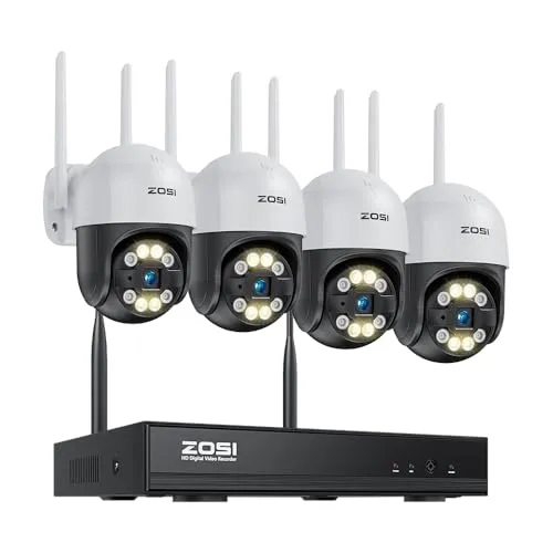 ZOSI 3MP WLAN Überwachungskamera Set mit 4 Pan/Tilt Kameras - WLAN Überwachungssystem mit 355° Schwenk und 140° Neigung für optimale Sicht. Intelligente Personenerkennung und 2-Wege-Audio bieten Sicherheit und Komfort. Farb-Nachtsicht schützt Ihr Eigentum auch bei Dunkelheit.