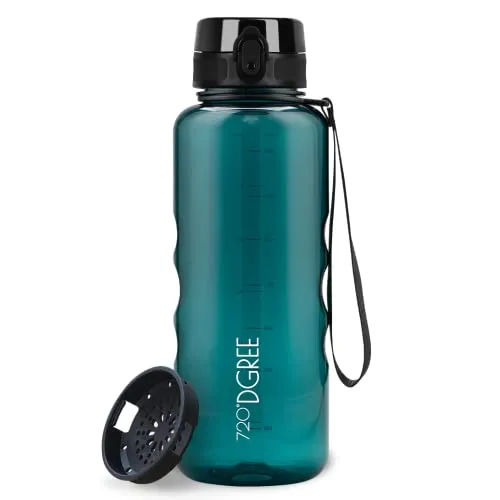 720°DGREE Trinkflasche 1,5l “uberBottle“ crystalClear +Sieb - BPA-Frei - Wasserflasche für Sport, Gym, Fitness, Outdoor, Wandern - Große Sportflasche aus Tritan - Leicht, Stoßfest, Wiederverwendbar