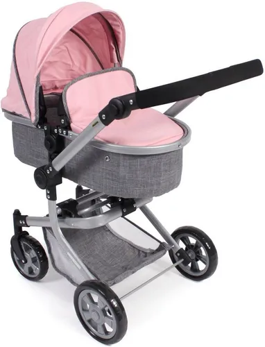 CHIC2000 Kombi-Puppenwagen Mika, Grau-Rosa - Kombi-Puppenwagen mit schwenkbaren Vorderrädern, umbaubar zum Sportwagen, für Puppen bis 52 cm, ideal für kreative Rollenspiele ab 3 Jahren.