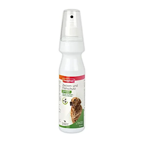 BEAPHAR - Zecken- Und Flohschutz Spray Für Hunde Ab 12 Wochen - Sofortwirkung - 7 Tage Schutz Vor Zecken, Flöhen und Mücken - Sofortschutz - Einfach Aufsprühen und Hund Schützen - 150 ml