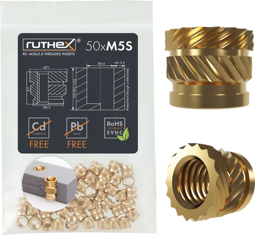 Ruthex M5 Short threaded insert – Rx-M5Sx5.8 - 50 pcs GE-M5Sx58-001