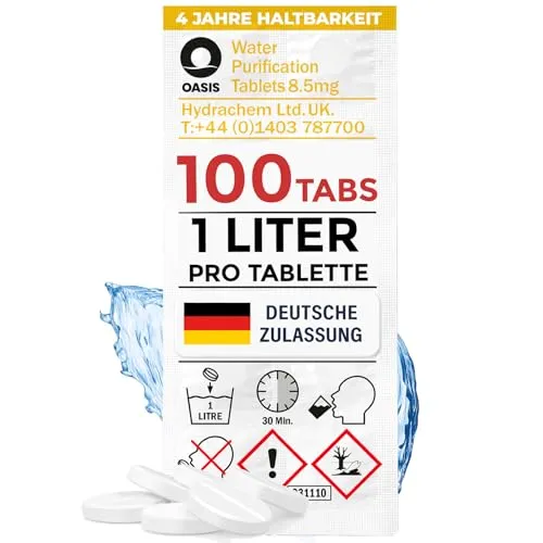 Wicked Chili 100 Stück Wassertabletten für Trinkwasseraufbereitung - Effektive Trinkwasseraufbereitung in 30 Minuten – ideal für Reisen und Outdoor. Praktisch und lange haltbar, sorgt für sicheres Trinkwasser überall.