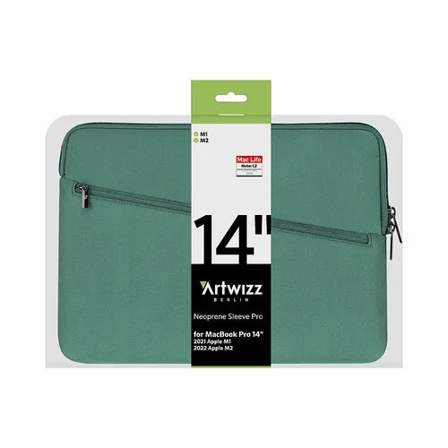 Artwizz Neoprene Sleeve Pro für Macbook Pro 14, Jungle-Flower - Notebook Schutzhüllen mit extra Außenfach für MacBook Pro 14 (2021) | Optimaler Schutz vor Kratzern dank weichem Webpelz innen und gepolstertem Rand.