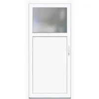 Kunststoff-Nebeneingangstür K 504-88 Weiß 88 cm x 198 cm - Nebeneingangstür mit 5-fach Verriegelung für erhöhte Sicherheit, optimale Wärmedämmung und elegantes Mandarin-Ornamentglas für Sichtschutz.
