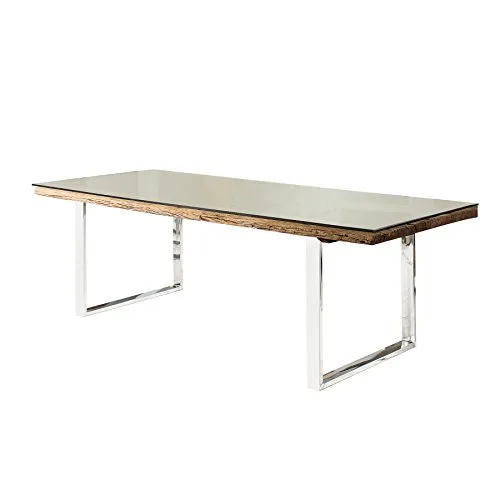 invicta INTERIOR Massiver Esstisch Barracuda - Antik Teak Holz mit Stahl Kufenfüßen 200cm - Einzigartiger Esstisch aus antikem Teakholz mit rustikaler Oberfläche und modernem Edelstahlgestell. Jedes Stück ist ein Unikat, das durch seine natürliche Struktur besticht und für gesellige Runden einlädt.