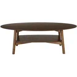 Ovaler Couchtisch HANAE in dunklem Holz, 120 cm - Eleganter ovaler Couchtisch aus hochwertigem Eschenholz, ideal für stilvolle Wohnräume. Mit großzügiger Tischplatte und stabiler Massivholzkonstruktion fügt er sich perfekt in jedes Interieur ein.
