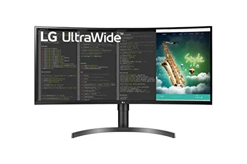 LG 35WN75C-B Curved QHD UltraWide Monitor - 35 Zoll VA-Panel Monitor mit HDR10 und 99% sRGB, ideal für Gaming und kreative Arbeiten; bietet ein nahezu rahmenloses Design und AMD FreeSync für flüssige Bilddarstellung.