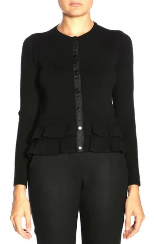 Emporio Armani Damen Cardigan mit Volants - Eleganter Feinstrick - Eleganter Damen Cardigan von Emporio Armani in Schwarz. Feinstrick mit doppellagigen Volants für einen femininen Look. Perfekt kombinierbar für jeden Anlass und angenehm zu tragen.