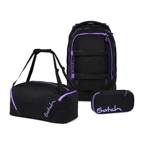 satch Pack Schulrucksack Set 3tlg. (Purple Phantom) - Schultaschen Set mit innovativem 3D Soft-Mesh Rückensystem für optimalen Tragekomfort, inkl. Schlamperbox und Sporttasche für alle Schulutensilien.