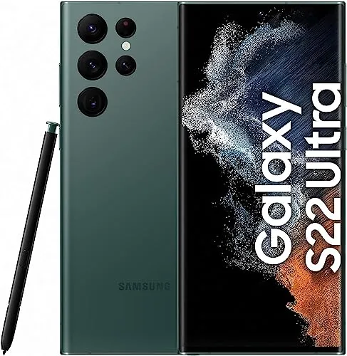 Samsung Galaxy S22 Ultra 5G Smartphone, 6.8 Zoll Dynamic AMOLED Display 2X, 120Hz, HDR10+, 108MP Kamera, 5.000 mAh Akku, Hybrid-SIM, Android 12 to 13 - Deutsche Version (128 GB, Green)