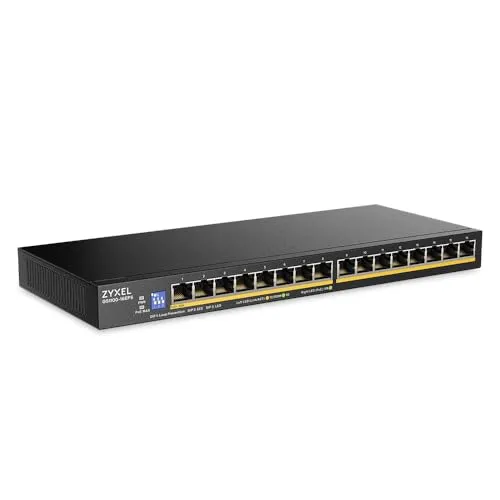 Zyxel 16-Port Gigabit Unmanaged Switch Slimline mit 135W PoE - Zyxel 16-Port Gigabit Unmanaged Switch, ideal für effizientes Netzwerkmanagement mit Power over Ethernet, kompakt und leistungsstark für jede Umgebung.