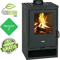 Prity K1 D Kaminofen - 9.5 KW mit großer Brennkammer - Küchenofen mit 9.5 kW Heizleistung, ideal für Raumecken. Hoher Wirkungsgrad von 77,8% und einfache Bedienung für effizientes Heizen.