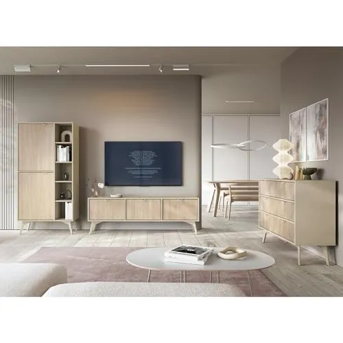 Lomadox Wohnzimmer-Set FAREHAM-160, sandfarben mit Fischgrätenmuster - Stilvolles 3-teiliges Wohnzimmer-Set in sandfarben mit elegantem Fischgrätenmuster. Ideal für einen modernen, skandinavischen Wohnbereich. Flexibel kombinierbar und mit praktischen Softclose-Türen für zusätzlichen Komfort.