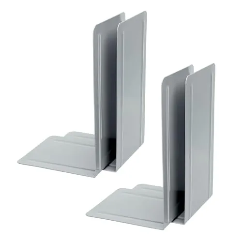 Alco-Albert 4303-10-4 - Buchstützen aus Metall, 4 Stück, grau, 14 x 24 x 13 cm, für Schule, Büro und Zuhause