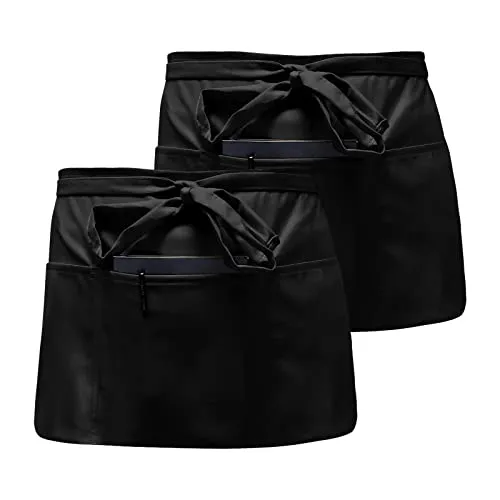 Pack Taillen Schürze, Vorbinder Schürze Wasserdicht, Schürze kurz staubdicht, Halbe Schürze mit 3 Taschen, Schürze Kochen für Damen & Herren, Chef, Bäcker, Servers, Kellner, Handwerker (Schwarz) 2