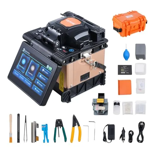 VEVOR Glasfaser Spleißgerät Fiber Fusion Splicer - Professionelles Schweißgerät mit 4 Motoren für präzise Fusionsspleißungen, schnelle Spleißzeit von nur 6 Sekunden, ideal für Telekommunikationsprofis.
