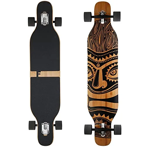 FunTomia Longboard Mach1 - Flex Stufen Cruiser mit Speed Kugellager - Longboard für alle Gewichtsklassen (Flex1: 25-122kg, Flex2: 25-84kg, Flex3: 25-68kg) aus Bambus und Ahornholz, ideal zum Cruisen und für Tricks.