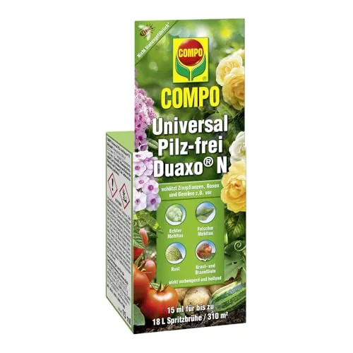 Compo Universal Pilz-frei Duaxo 15 ml - Effektives Fungizid-Konzentrat für Zierpflanzen und Gemüse im Garten. Fördert kräftigen Wuchs und Blattgrün, reicht für bis zu 300 m². Ideal gegen Mehltau und Blattflecken.