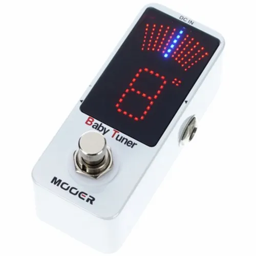 Mooer Baby Tuner Pedal - Instrumentenzubehör, ideal für 7-Saiter E-Gitarre und 5-Saiter Bass, mit 108 LEDs für optimale Anzeigehelligkeit und robustem Metallgehäuse.