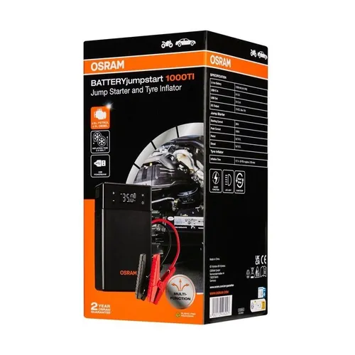 OSRAM Starthilfe-Powerbank BATTERYjumpstart 1000TI - Starthilfegerät mit 1000A Spitzenstrom, ideal für Diesel- und Benzinmotoren. Inklusive Powerbank-Funktion und integriertem Kompressor für schnelles Reifenfüllen.