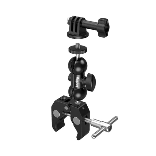 SMALLRIG Upgrade Camera Mount Clamp, mini Magic Arm mit Super Clamp, Super Klammer with Non-Slip Threads, Tragfähigkeit 1,5kg für Gopro, Kamerahalterung Klemme mit 360° Kugelkopfarm - 1138B