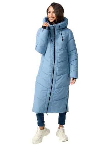 MARIKOO Damen Winterjacke B979 - Stylische Steppjacke in Powder Blue - Funktionsjacken mit warmem Futter, hohem Kragen und durchgehendem Reißverschluss für optimalen Tragekomfort und Schutz bei kaltem Wetter.