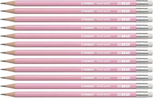STABILO - Bleistift mit Radierer - Swano Pastel - Härtegrad HB - 12er Pack - pink