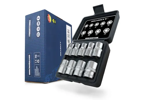 HASKYY Stecknüsse Torx Steckschlüssel Satz 9tlg E10-E24 Nüsse 1/2 Zoll Außentorx Nuss St
