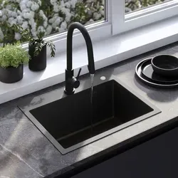 Rea Spülbecken Liam Black - Elegantes Spülbecken in Schwarz, ideal für moderne Küchen. Inklusive Siphon und Abflussgarnitur, mit Anschlussmöglichkeit für Geschirrspüler. Lieferung in 2-4 Tagen!