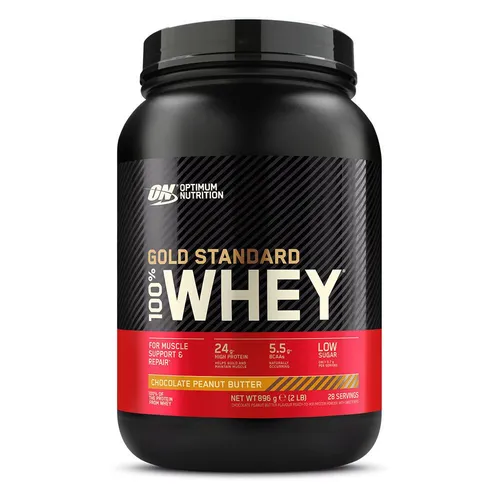 Optimum Nutrition Gold Standard 100% Molkenproteinpulver - Chocolate Peanut Butter - Molkenproteine für Muskelaufbau und Regeneration, schnell aufgenommen, Informed Choice-zertifiziert, zucker- und fettarm, ideal für Fitness-Enthusiasten.