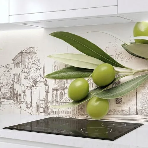Rodnik Küchenrückwand Monolith Deluxe, Grüne Oliven 60x400 cm - Spritzschutz aus robuster ABS-Kunststoffplatte, direkt bedruckt und langlebig. Ideal für eine hygienische und pflegeleichte Küche, überdeckt Fugen und ist kratzfest sowie wasser- und hitzebeständig.
