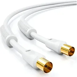 deleyCON 4m TV Antennenkabel (IEC-Stecker auf IEC-Kupplung) Koaxial Kabel HDTV 4-fach Schirmung 2x Ferritkern Mantelstromfilter DVB-T DVB-T2 Radio ... - Weiß
