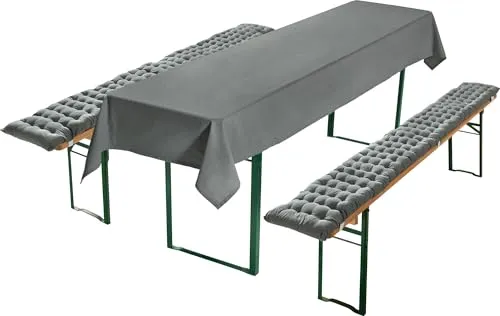 REDBEST Bierbank-Auflagen und Tischdecke 3-teilig grau 90x260 cm - Bequeme Sitzauflage für Gartenpartys - Verleihen Sie Ihrer Biertischgarnitur einen festlichen Look! Die strapazierstarken Auflagen sorgen für hohen Sitzkomfort und sind ideal für Gartenpartys oder Grillabende. Mit elastischen Bändern bleiben sie sicher an ihrem Platz.
